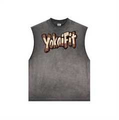 Washed Crew Neck Tank Top - YokaiFit Washed Brown