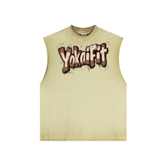 Washed Crew Neck Tank Top - YokaiFit Washed Brown