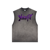 Washed Crew Neck Tank Top - PURPLE YOKAIFIT