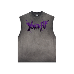 Washed Crew Neck Tank Top - PURPLE YOKAIFIT