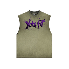Washed Crew Neck Tank Top - PURPLE YOKAIFIT
