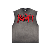Washed Crew Neck Tank Top - RED YOKAIFIT