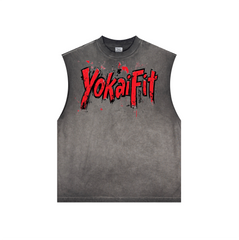 Washed Crew Neck Tank Top - RED YOKAIFIT