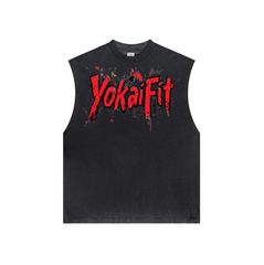 Washed Crew Neck Tank Top - RED YOKAIFIT