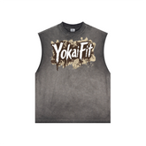 Washed Crew Neck Tank Top - BROWN YOKAIFIT