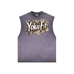 Washed Crew Neck Tank Top - BROWN YOKAIFIT