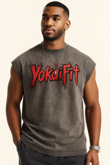 Washed Crew Neck Tank Top - RED YOKAIFIT