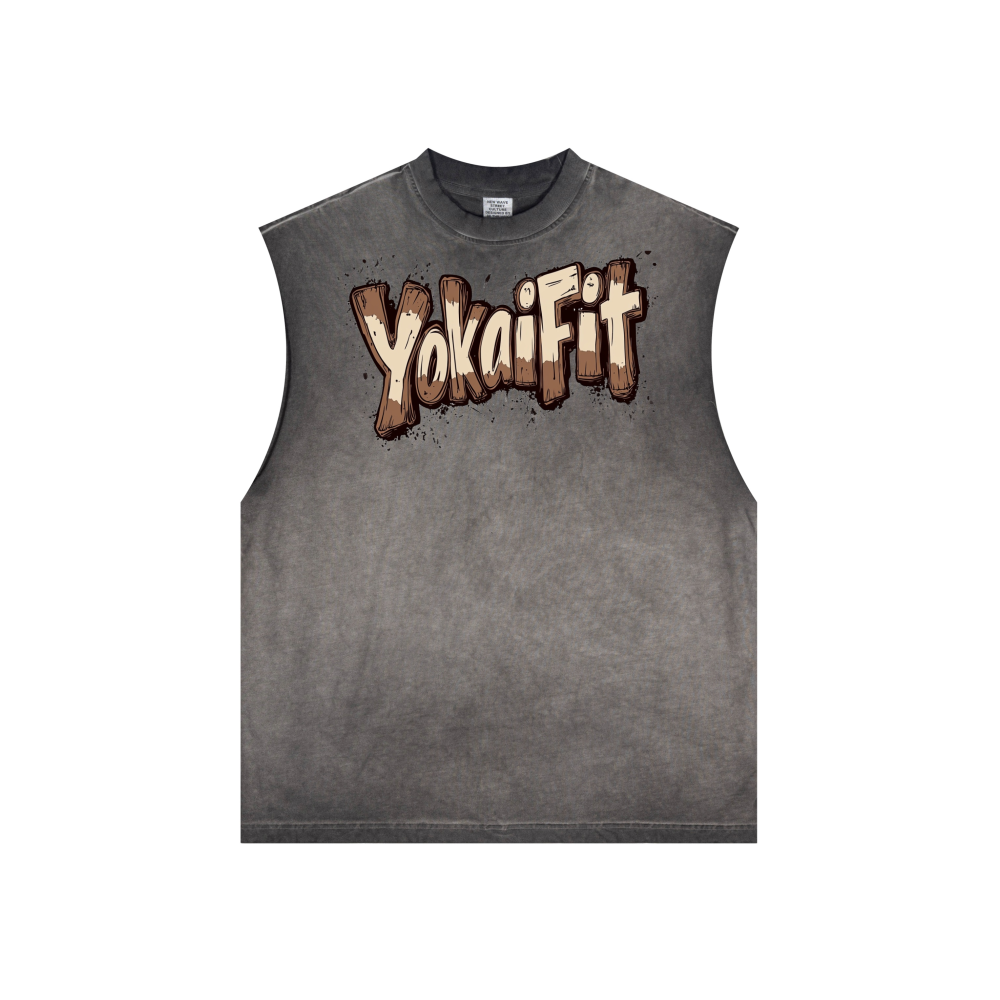 Washed Crew Neck Tank Top - YokaiFit Washed Brown