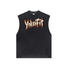 Washed Crew Neck Tank Top - YokaiFit Washed Brown