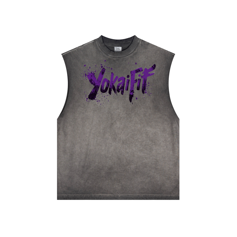 Washed Crew Neck Tank Top - PURPLE YOKAIFIT
