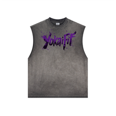 Washed Crew Neck Tank Top - PURPLE YOKAIFIT