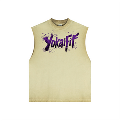 Washed Crew Neck Tank Top - PURPLE YOKAIFIT