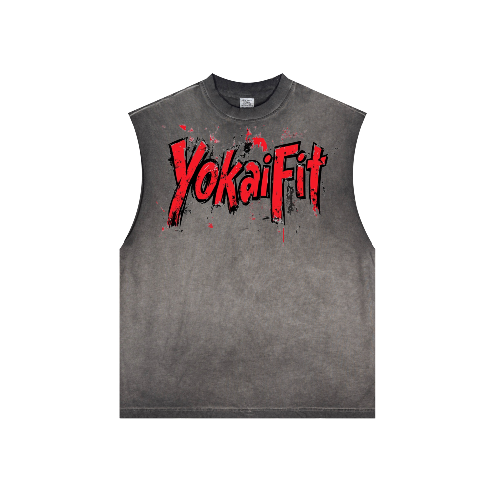 Washed Crew Neck Tank Top - RED YOKAIFIT
