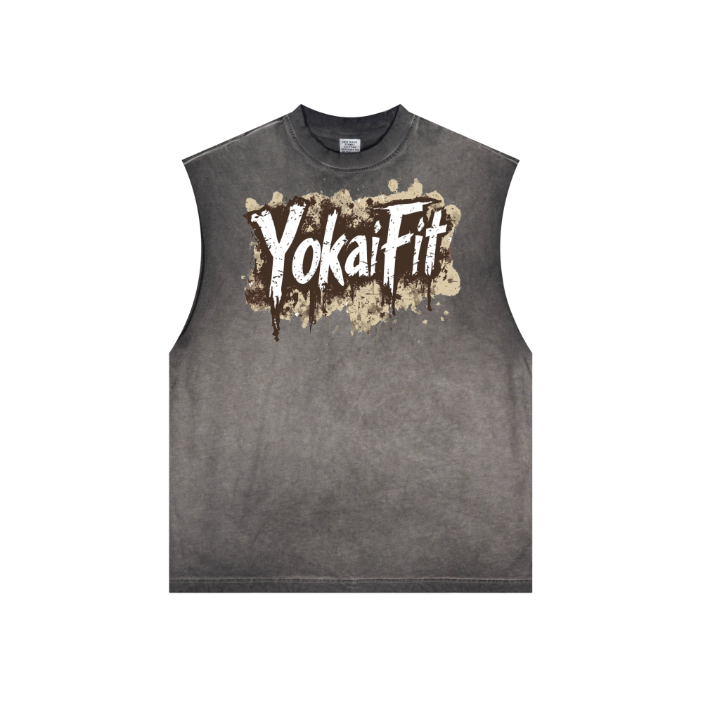Washed Crew Neck Tank Top - BROWN YOKAIFIT