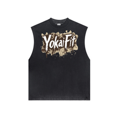 Washed Crew Neck Tank Top - BROWN YOKAIFIT